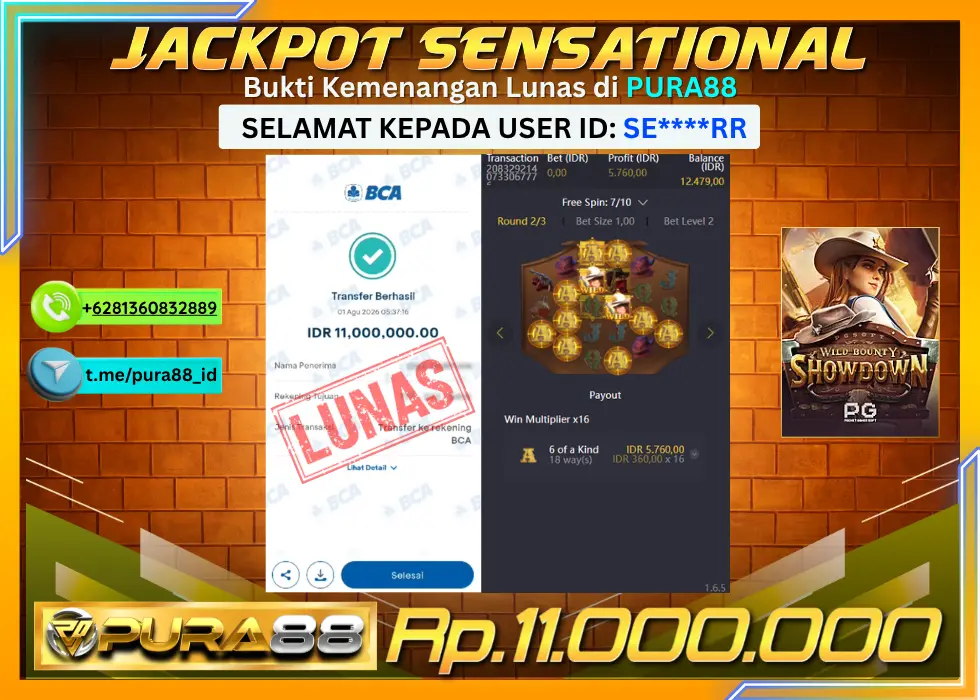 PURA88 JACKPOT WILD BOUNTY SHOWDOWN Rp 11.000.000,- LUNAS